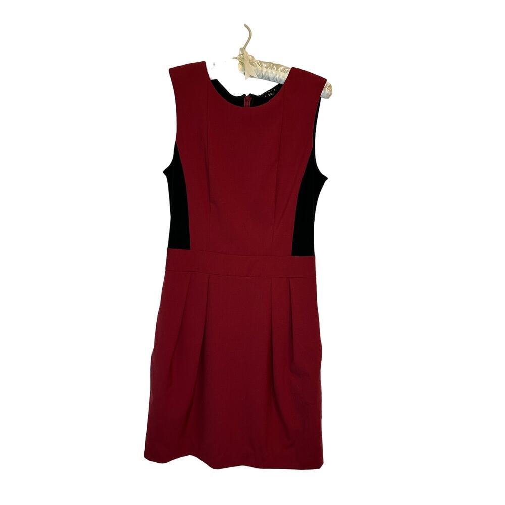 Theory Darua‎ Tailor Red Wine Black Color Block Wool Shift Dress Size 2
